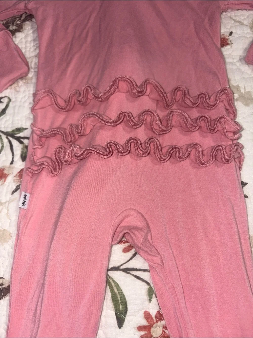 Little Sleepies Pink Rose Ruffle Bamboo Footie Pajamas Baby Girl 0-3 months